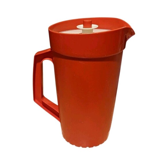 Vintage Tupperware Harvest Orange 2 Quart Pitcher 800-5 Push Button Lid 9.5" EUC - Picture 2 of 7